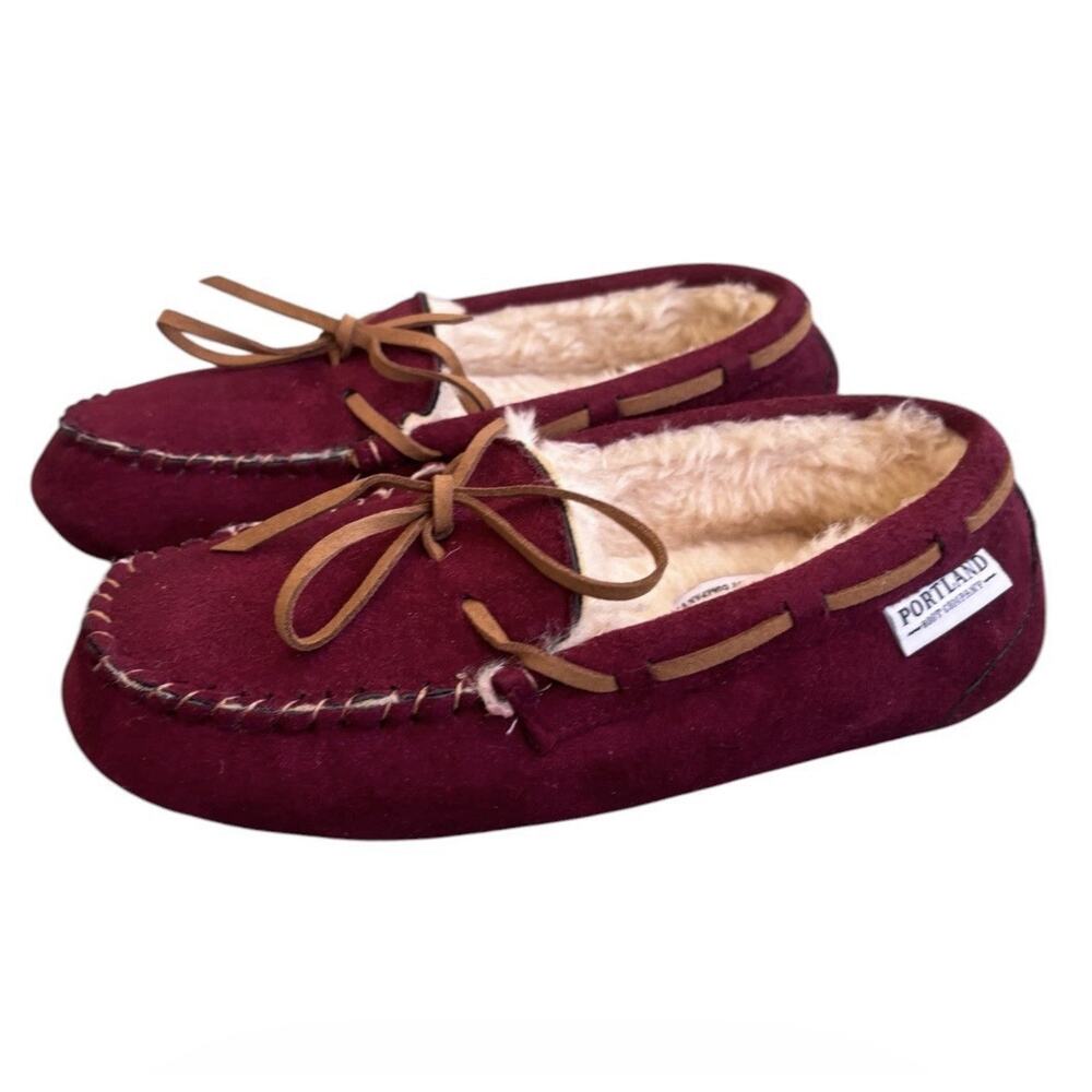 Portland Boot Co Burgundy Suede Ashland Moccasin Slippers Sz 5 Cozycore